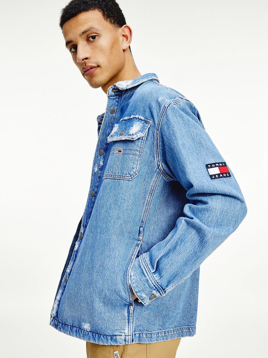 Tommy Jeans Jeansjacke im Used Look mit Tommy-Badge , denim light