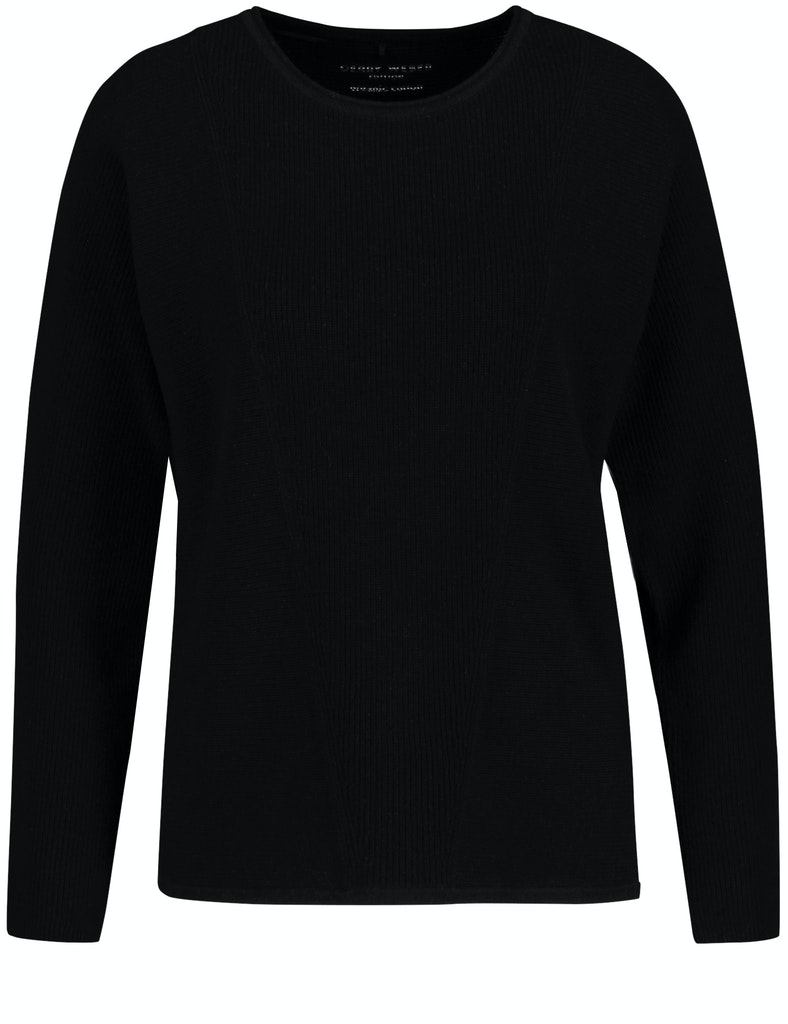 Gerry Weber Pullover mit Rippdetails GOTS, schwarz