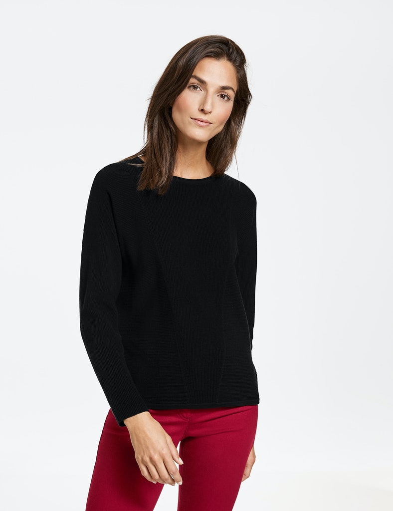 Gerry Weber Pullover mit Rippdetails GOTS, schwarz