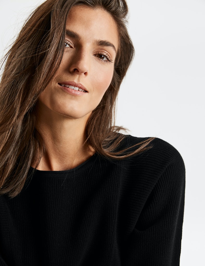 Gerry Weber Pullover mit Rippdetails GOTS, schwarz