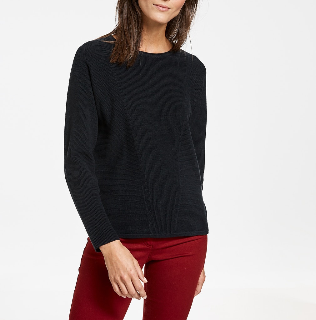 Gerry Weber Pullover mit Rippdetails GOTS, schwarz