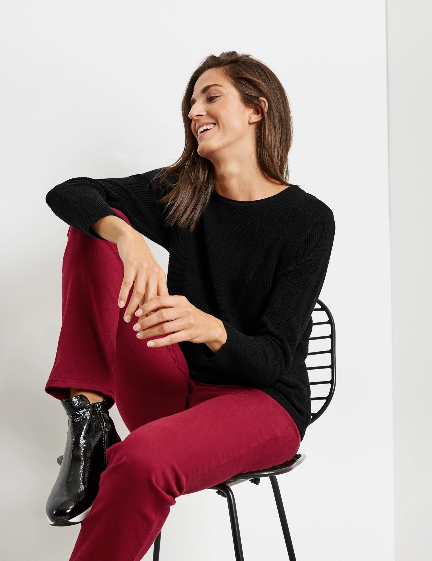Gerry Weber Pullover mit Rippdetails GOTS, schwarz