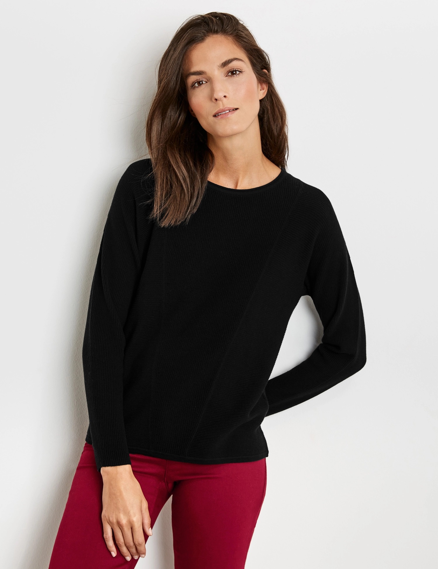 Gerry Weber Pullover mit Rippdetails GOTS, schwarz