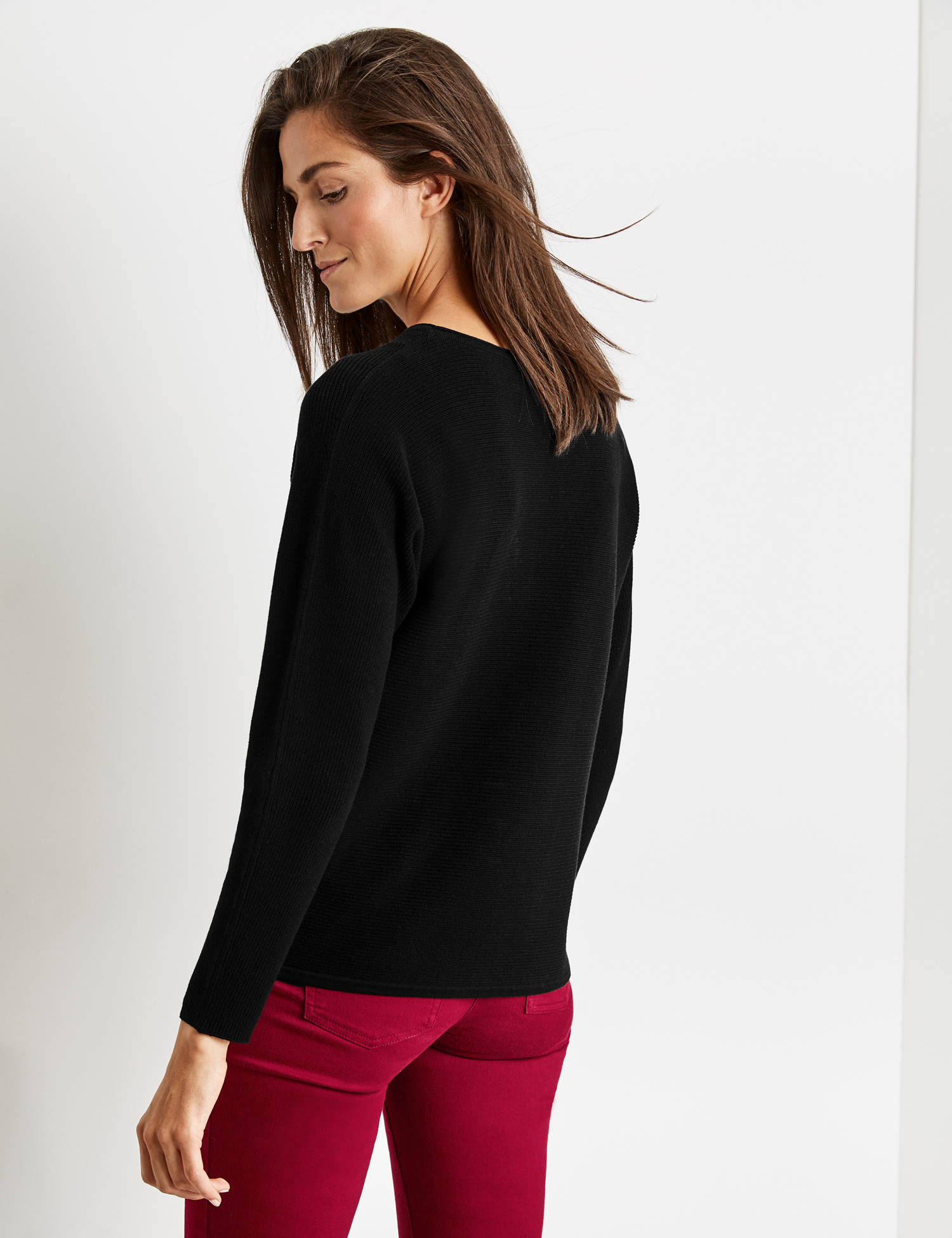 Gerry Weber Pullover mit Rippdetails GOTS, schwarz