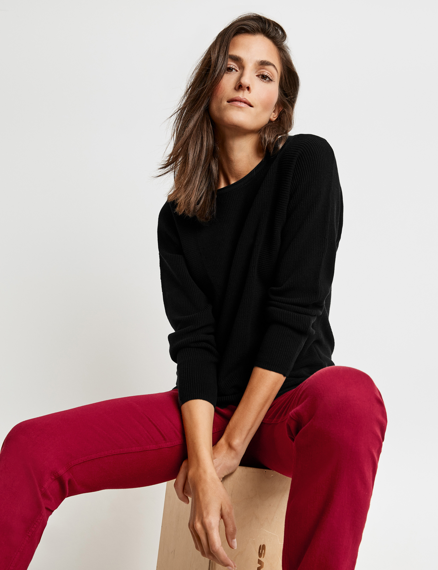 Gerry Weber Pullover mit Rippdetails GOTS, schwarz