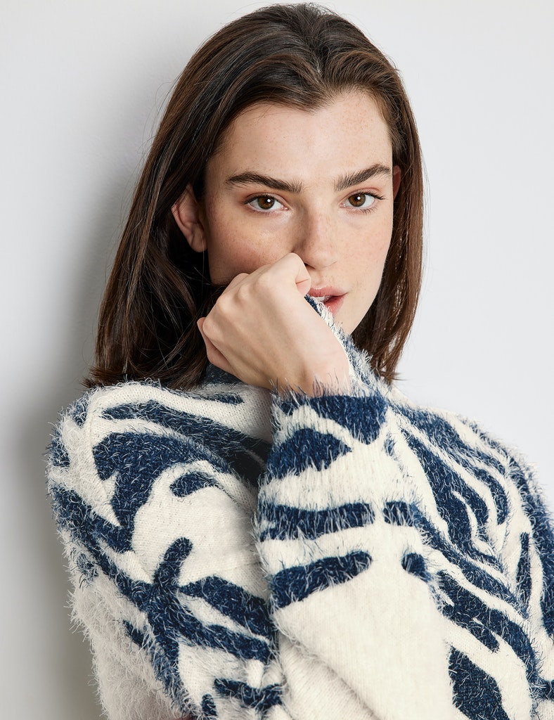 Taifun Pullover mit Tigermuster, obsidian gemustert