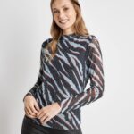 Taifun Mesh-Shirt mit Tiger-Print, obsidian gemustert