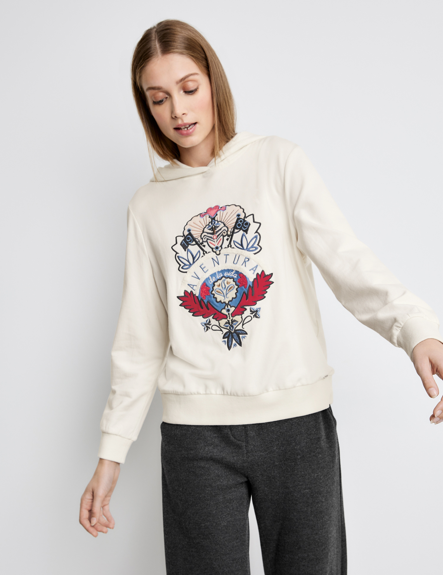 Taifun Hoodie mit Stickerei, canvas gemustert