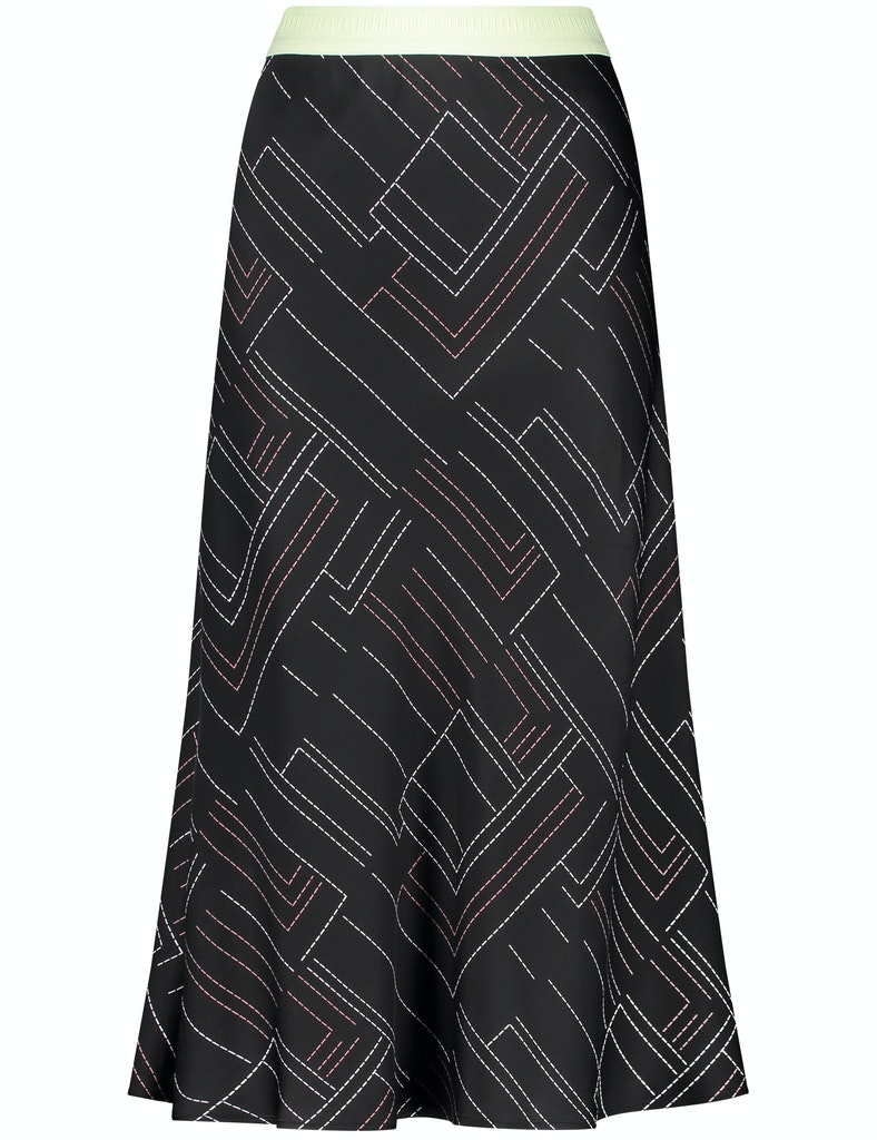 Taifun Ausgestellter Midirock mit Gummibund EcoVero, schwarz gemustert