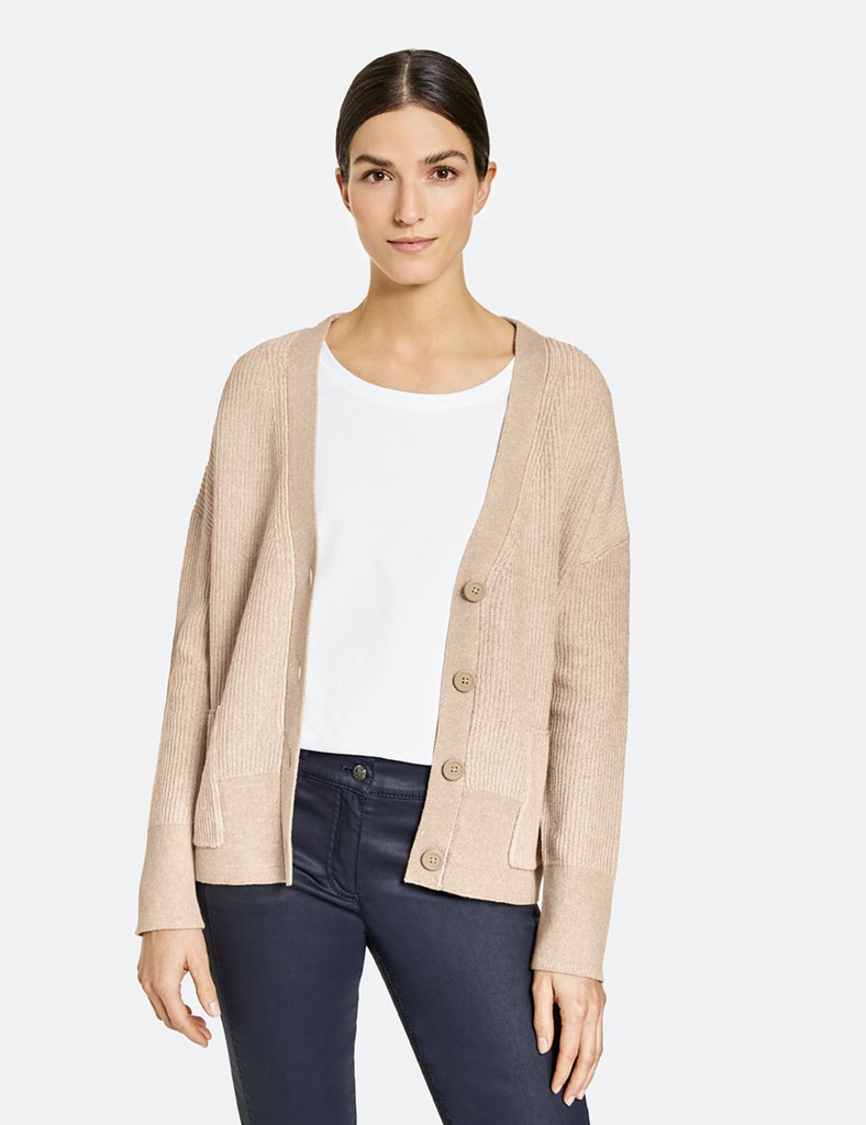 Gerry Weber Strickjacke mit V-Ausschnitt GOTS, beige melange