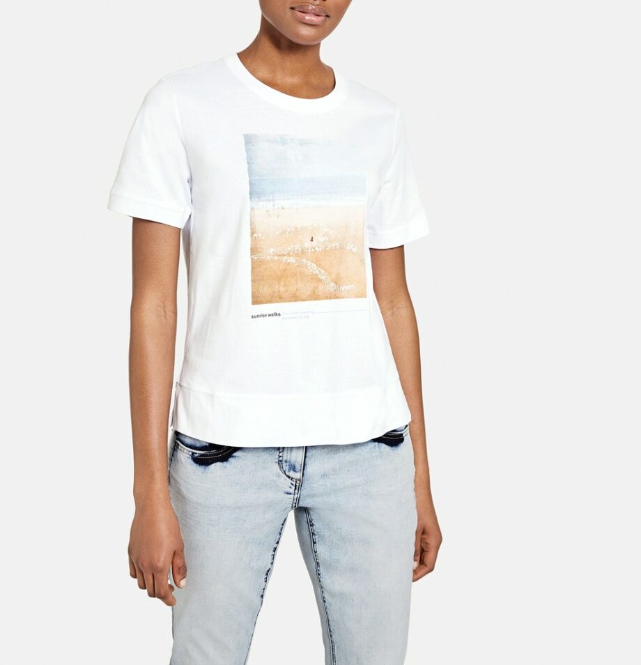 Taifun T-Shirt mit Front-Print GOTS, offwhite gemustert