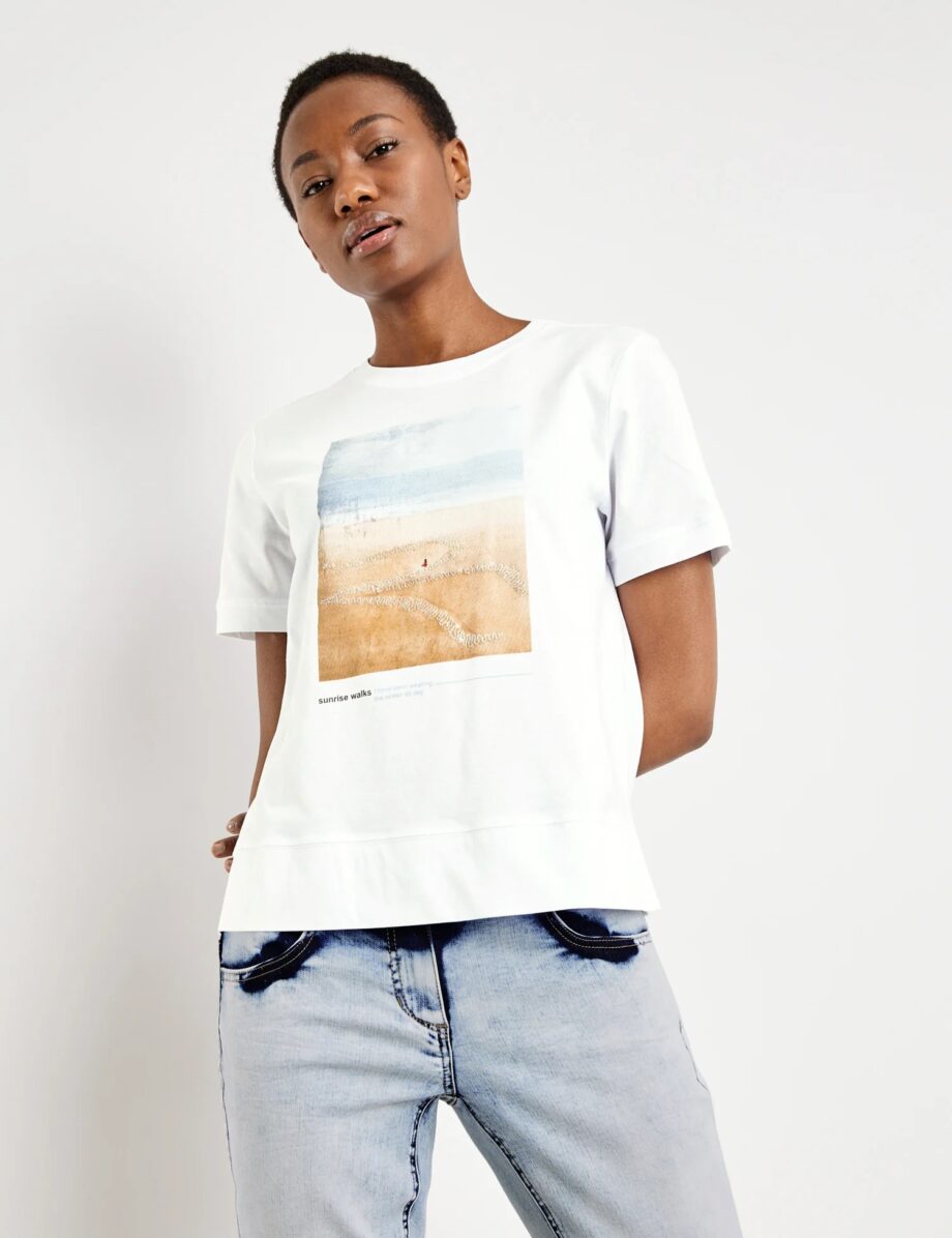 Taifun T-Shirt mit Front-Print GOTS, offwhite gemustert