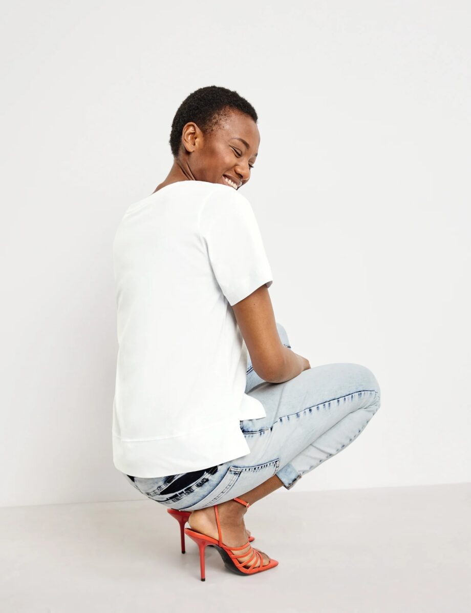 Taifun T-Shirt mit Front-Print GOTS, offwhite gemustert