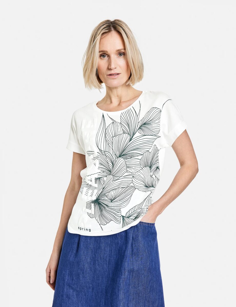 GERRY WEBER Shirt mit floralem Print GOTS, off-white