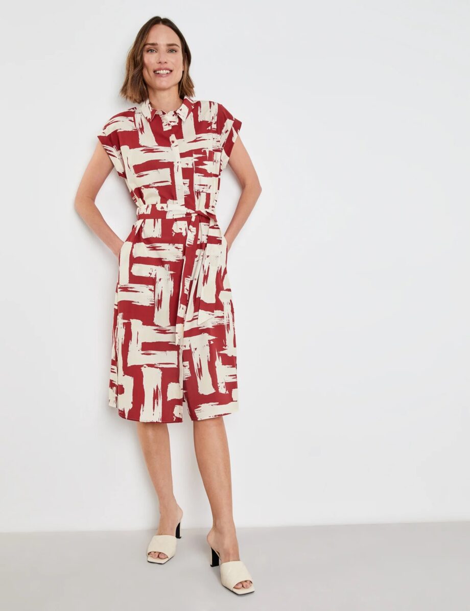 Blusenkleid mit grafischem Muster, wine offwhite