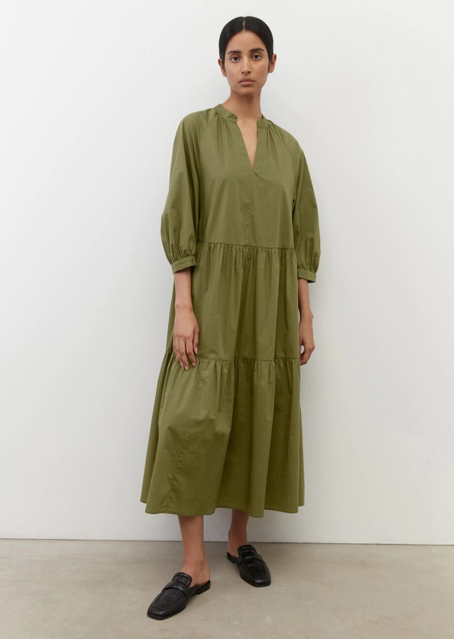 MARC O’POLO Maxi-Stufenkleid aus softer Popeline-Qualität, olive grove