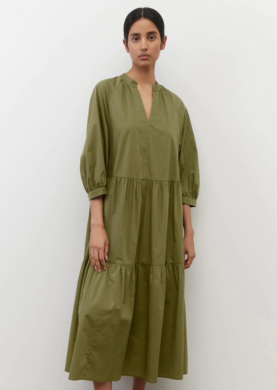 MARC O’POLO Maxi-Stufenkleid aus softer Popeline-Qualität, olive grove