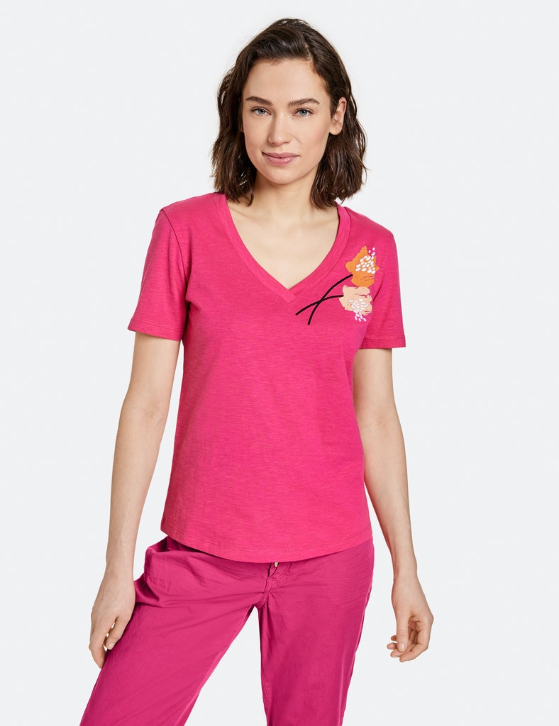 TAIFUN T-Shirt mit Stickerei GOTS, vibrant magnolia gemustert