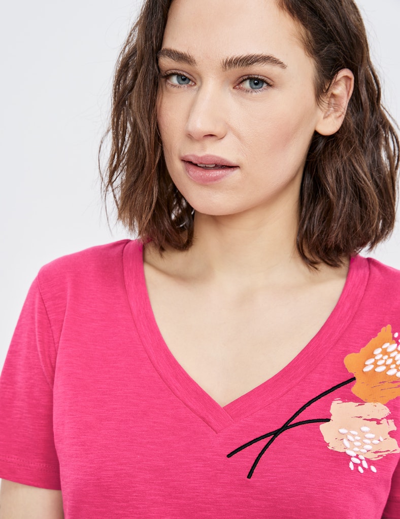 TAIFUN T-Shirt mit Stickerei GOTS, vibrant magnolia gemustert