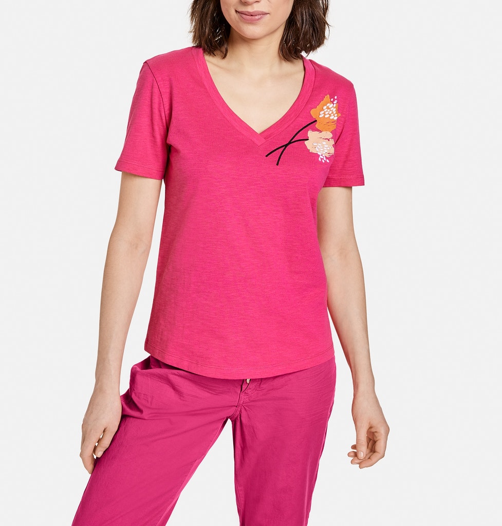 TAIFUN T-Shirt mit Stickerei GOTS, vibrant magnolia gemustert