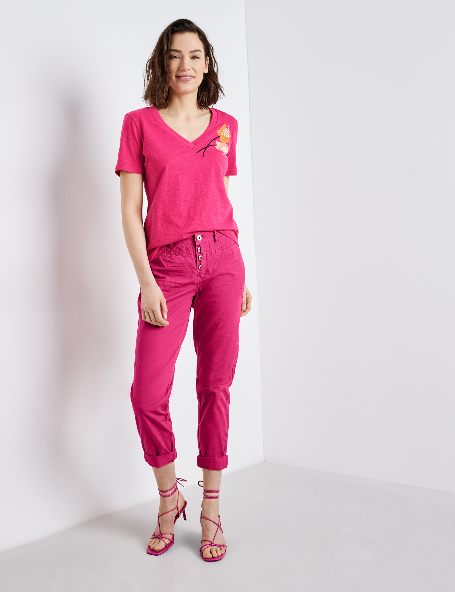 TAIFUN T-Shirt mit Stickerei GOTS, vibrant magnolia gemustert