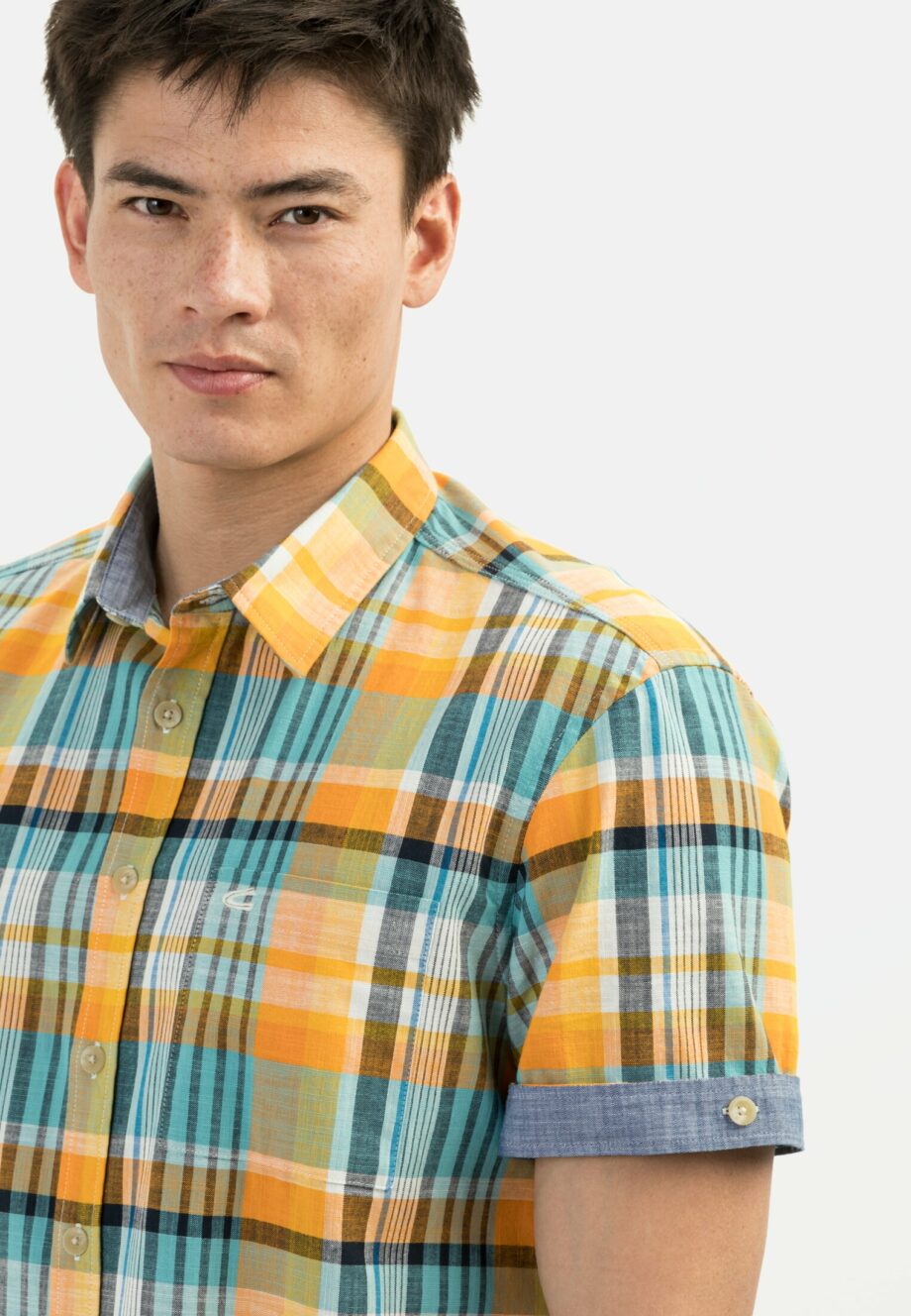Camel active Kurzarm Karohemd aus Baumwolle, sun orange