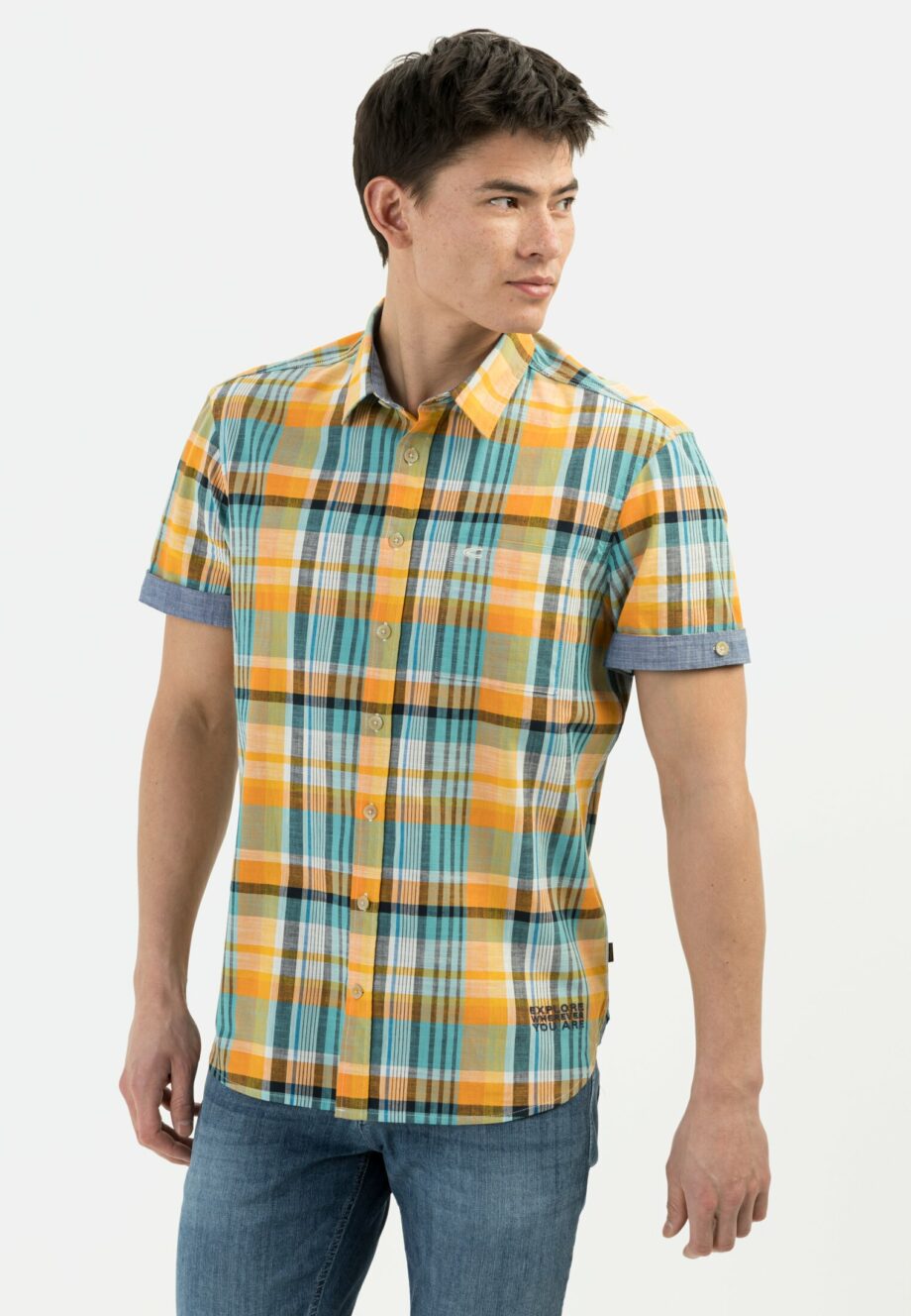 Camel active Kurzarm Karohemd aus Baumwolle, sun orange