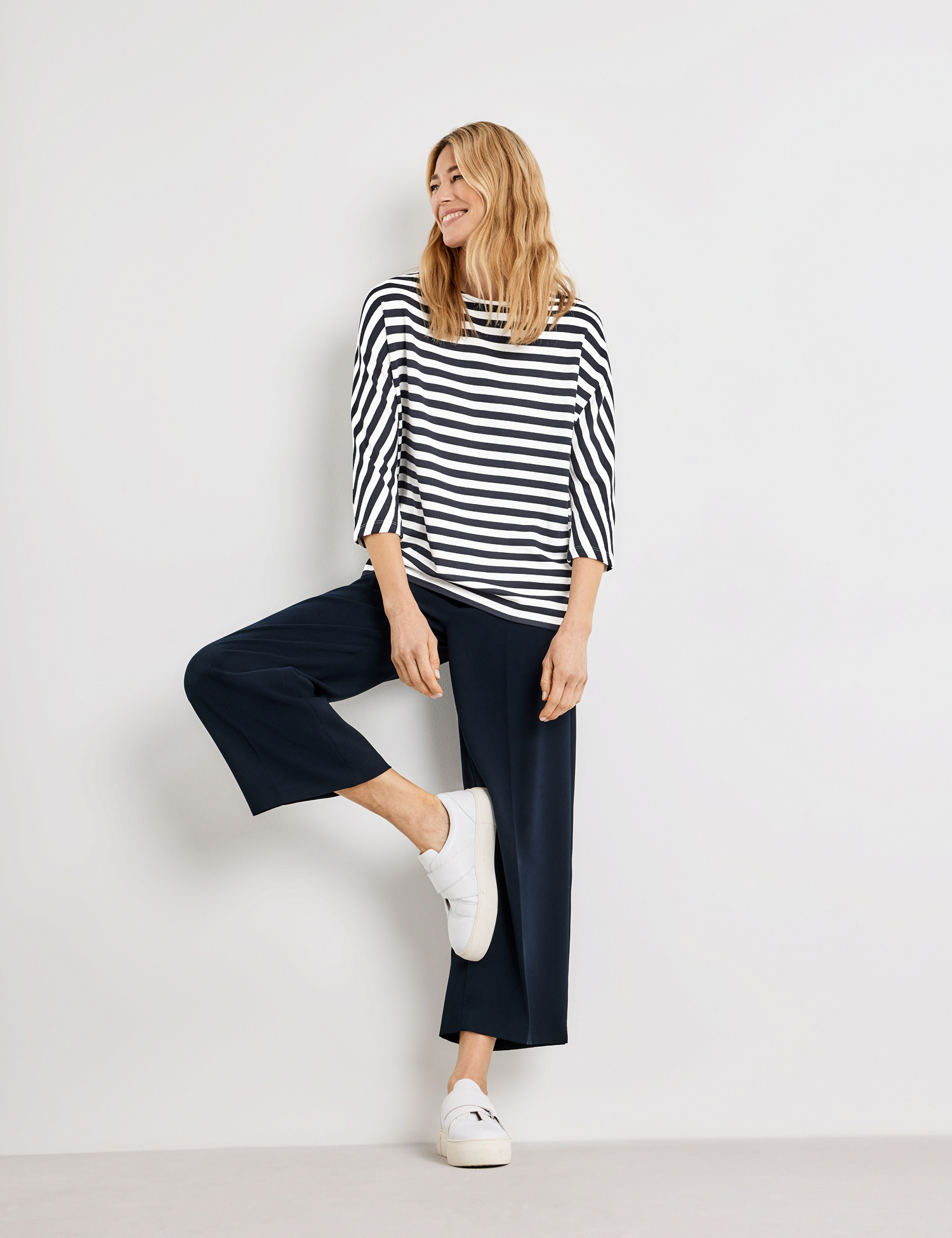 GERRY WEBER
3/4 Arm Shirt mit Querringel EcoVero, blau/ecru/weiss ringel