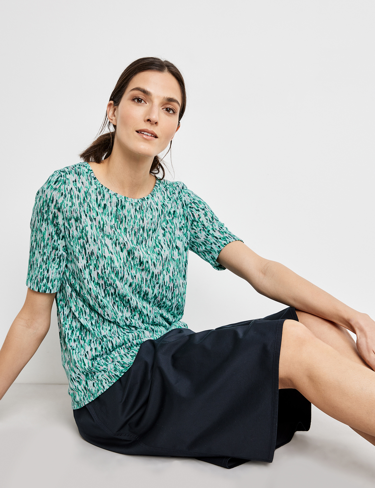 GERRY WEBER
Shirt mit Knotendetail, gruen/lila/pink druck