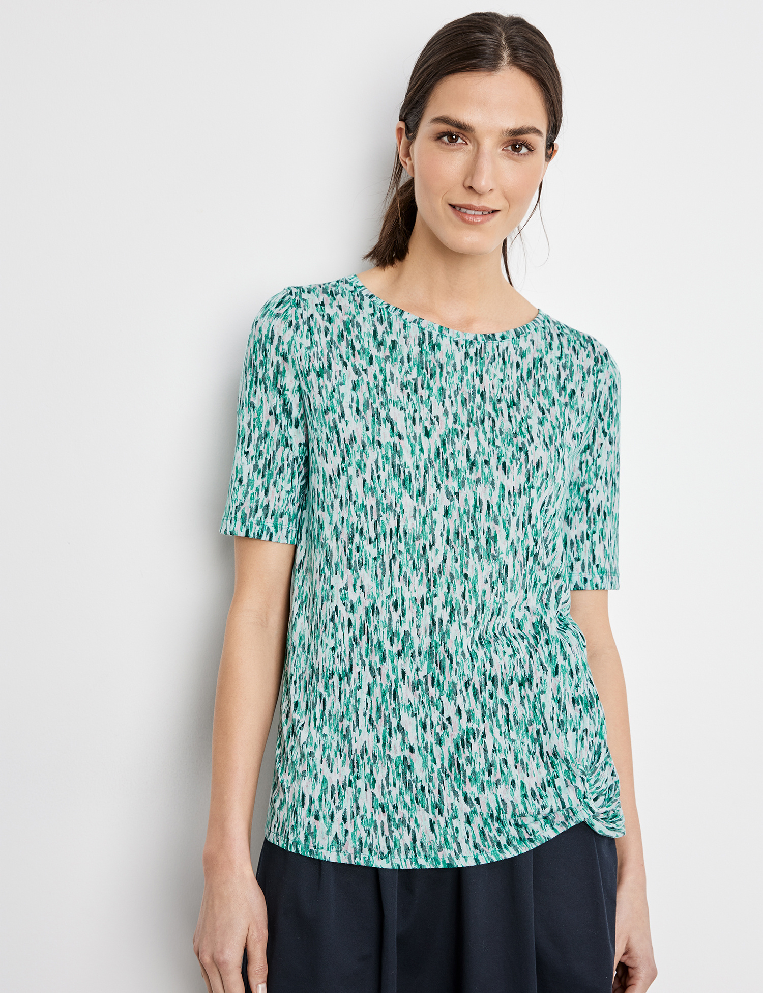 GERRY WEBER
Shirt mit Knotendetail, gruen/lila/pink druck