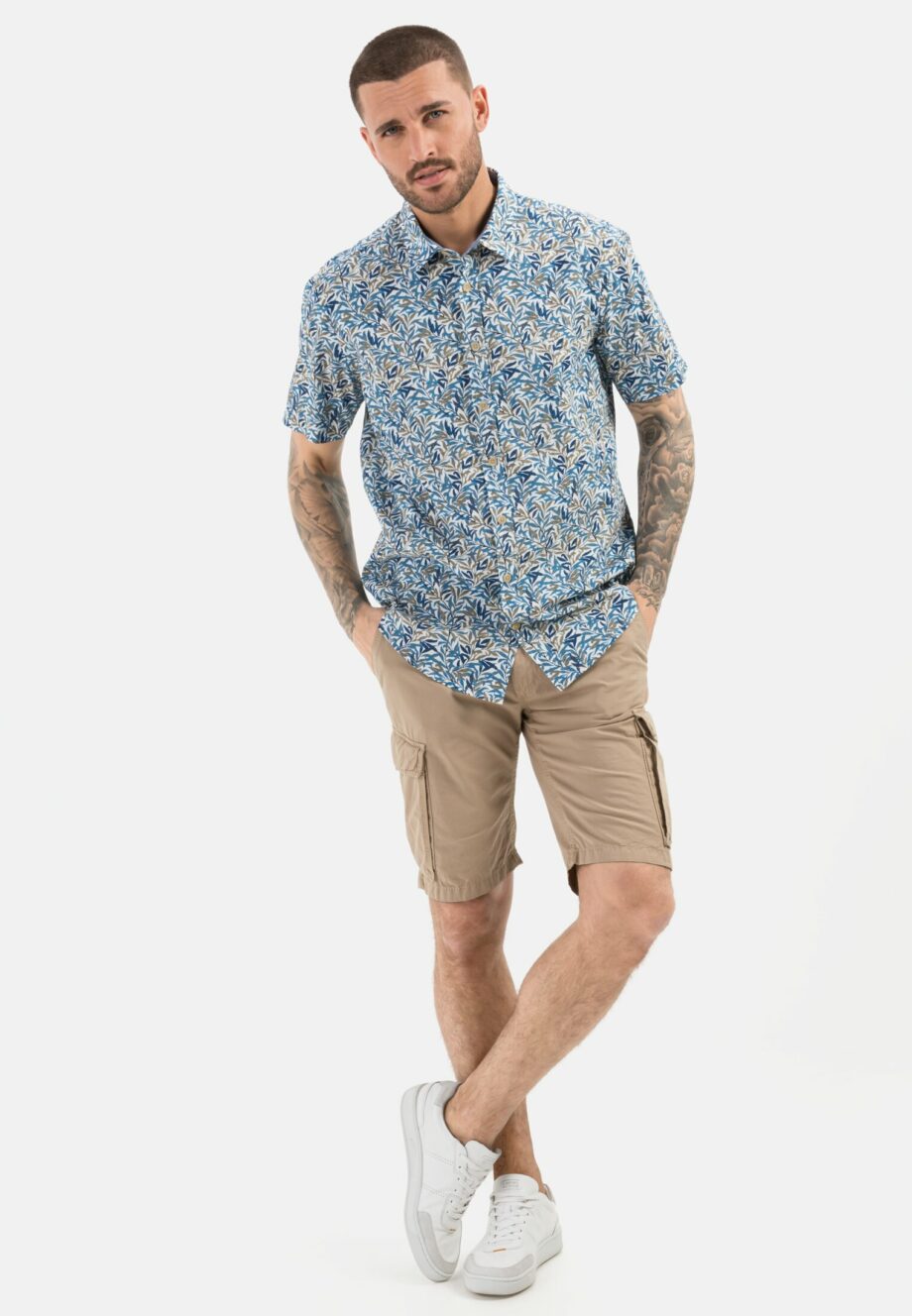 Camel active Kurzarm Hemd mit Allover Print, night blue
