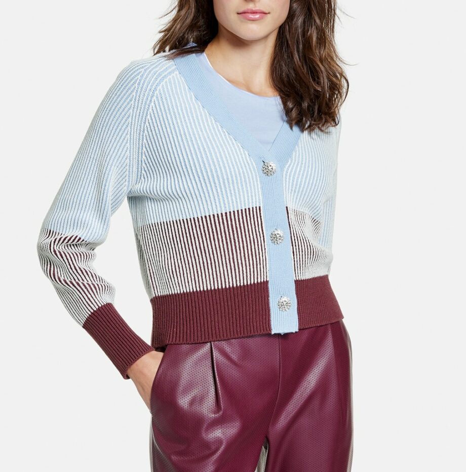 TAIFUN Rippstrick-Cardigan mit Colour-Blocking, morning sky gemustert