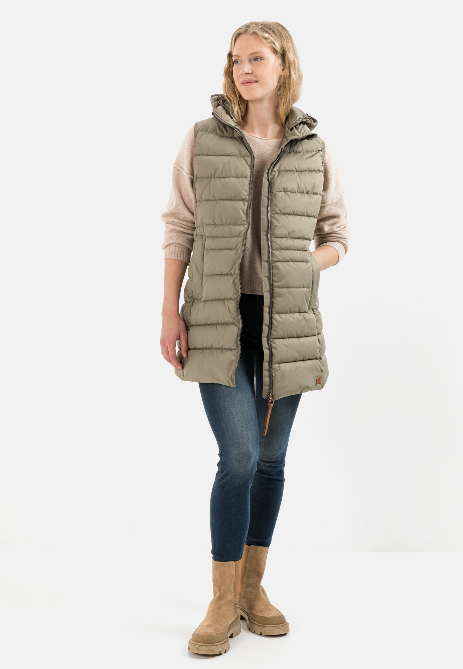Kay Weste 78 Cm Kragen Lockiges Lamm Damen Kamel