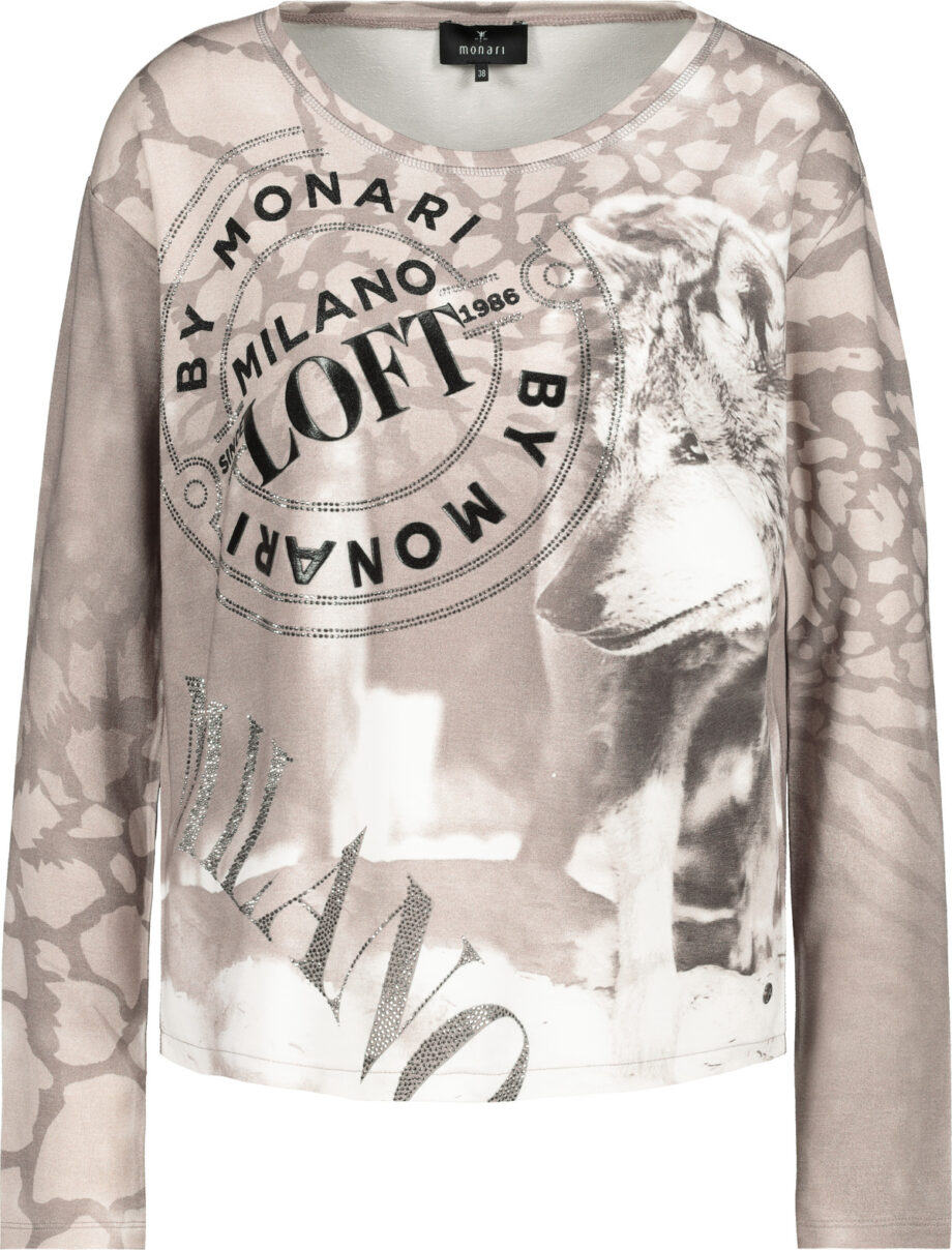 gemustert Allover - mit Print Monari Shop Design, im mocca Animal Mode Langarm Hartmann Shirt