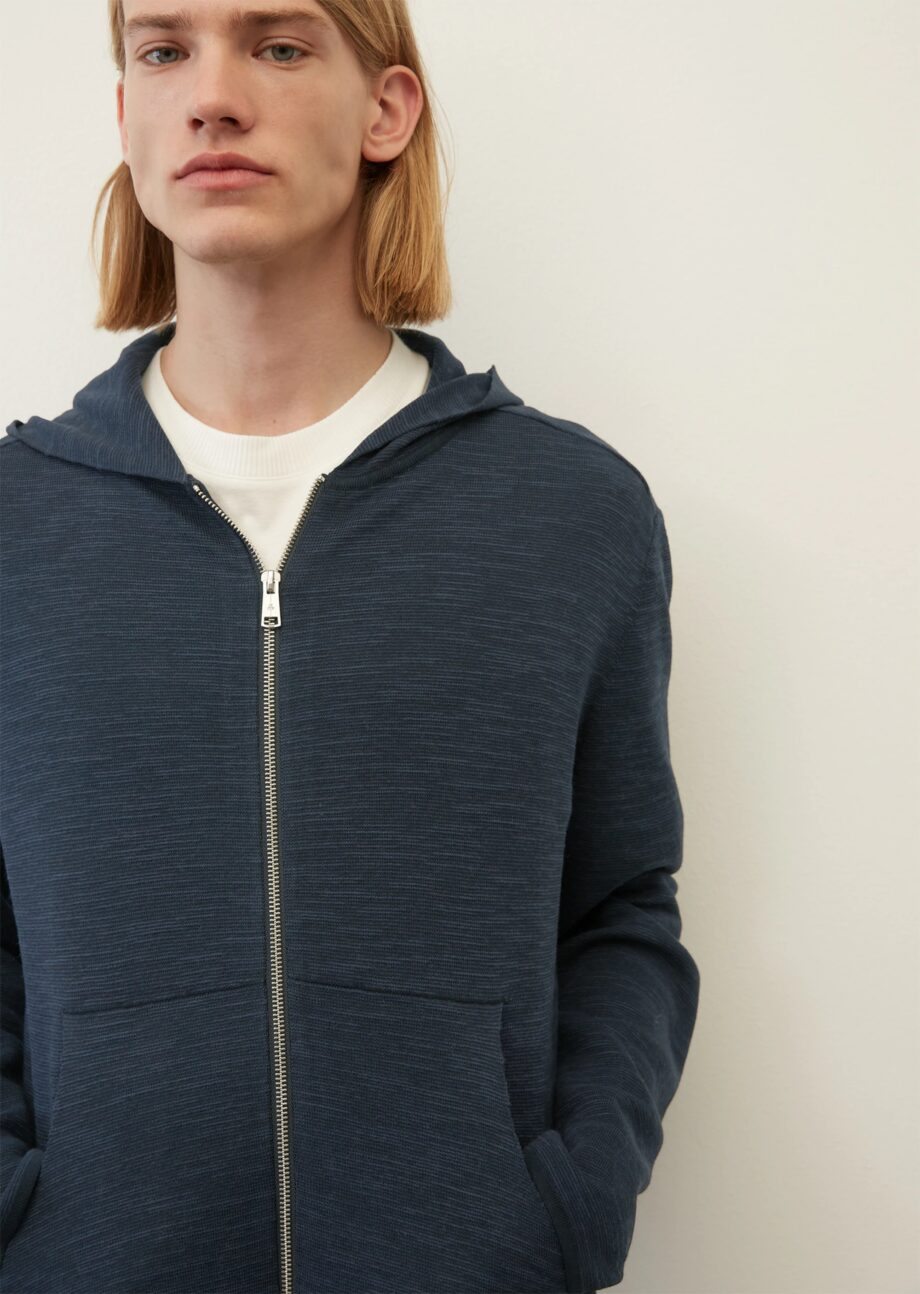 MARC O’POLO Sportiver Hoodie-Cardigan regular aus Baumwolle-Schurwolle-Mix, dark navy