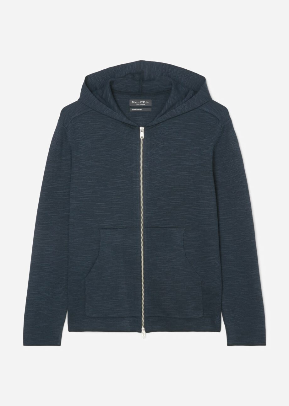 MARC O’POLO Sportiver Hoodie-Cardigan regular aus Baumwolle-Schurwolle-Mix, dark navy