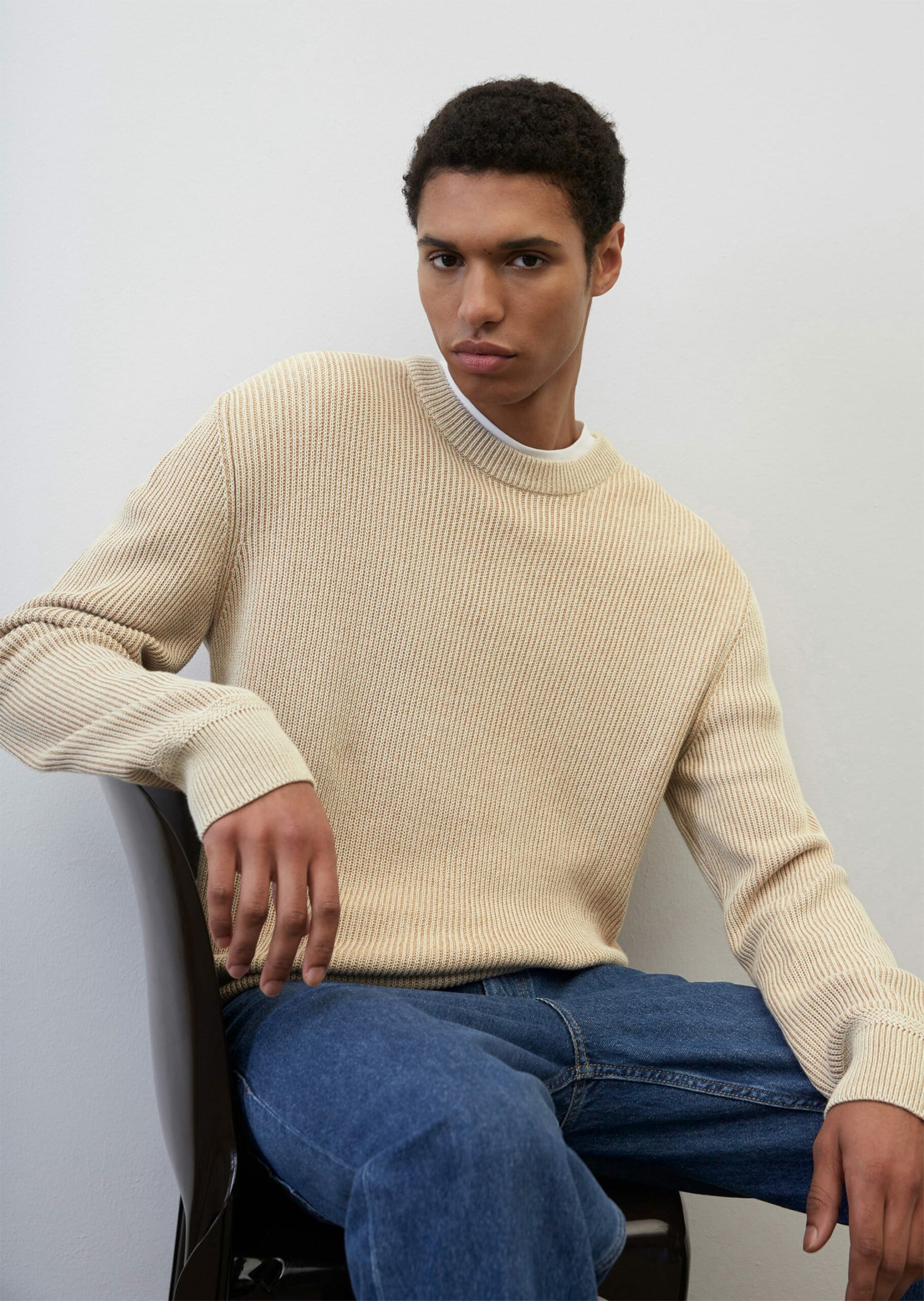 MARC O’POLO Rundhals-Pullover relaxed aus reiner Bio-Baumwolle, linen white