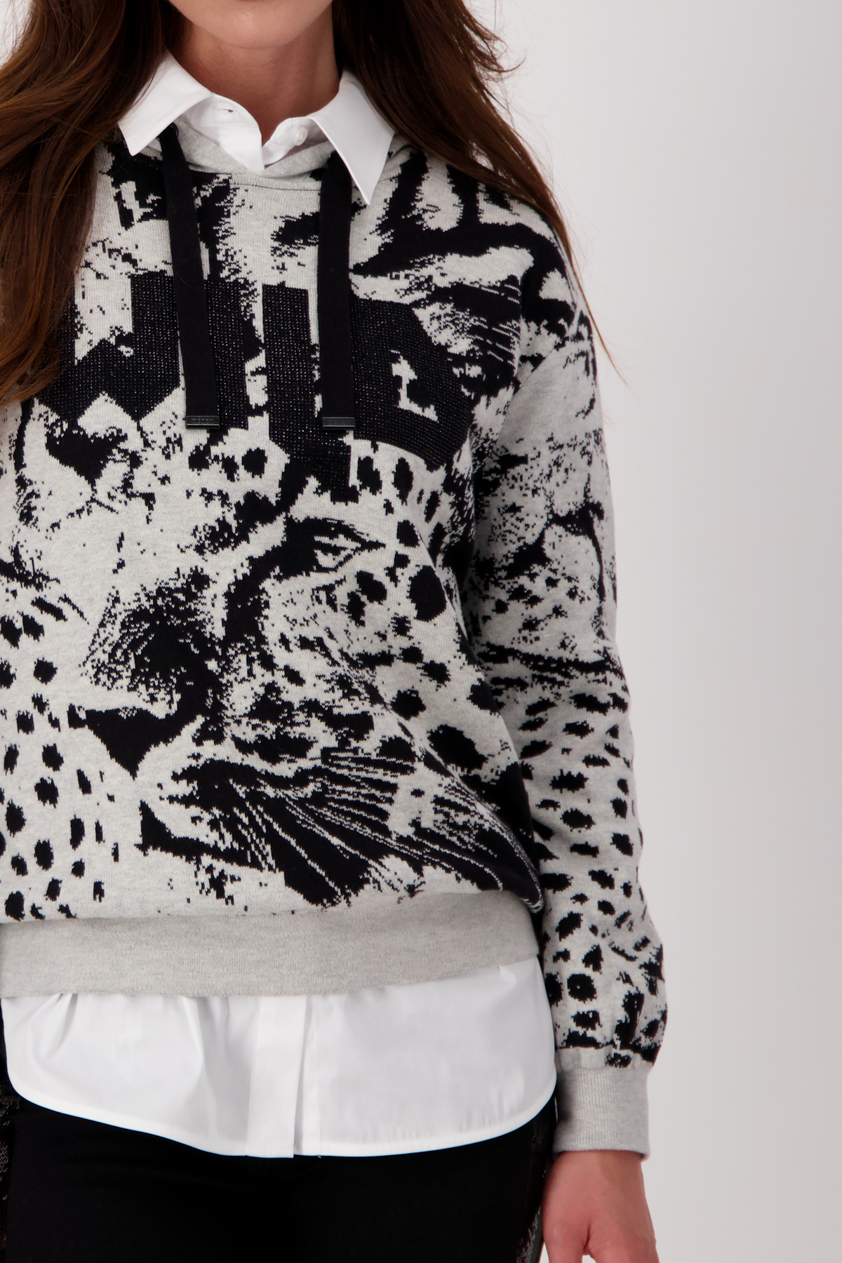 Monari Pullover, steel melange gemustert
