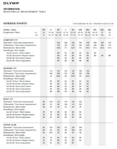 Olymp Maßtabelle