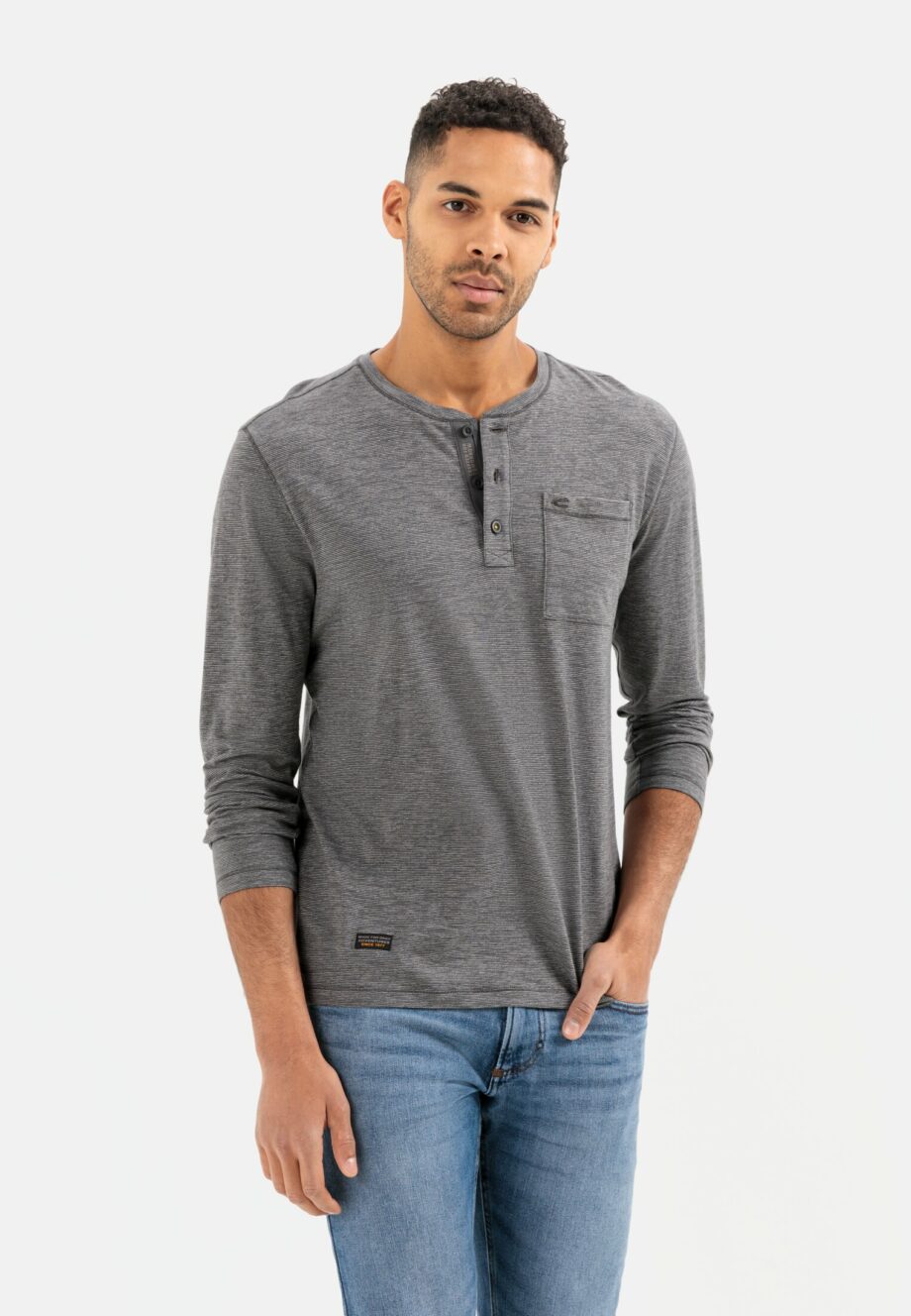 Camel active Langarm Henleyshirt aus reiner Baumwolle