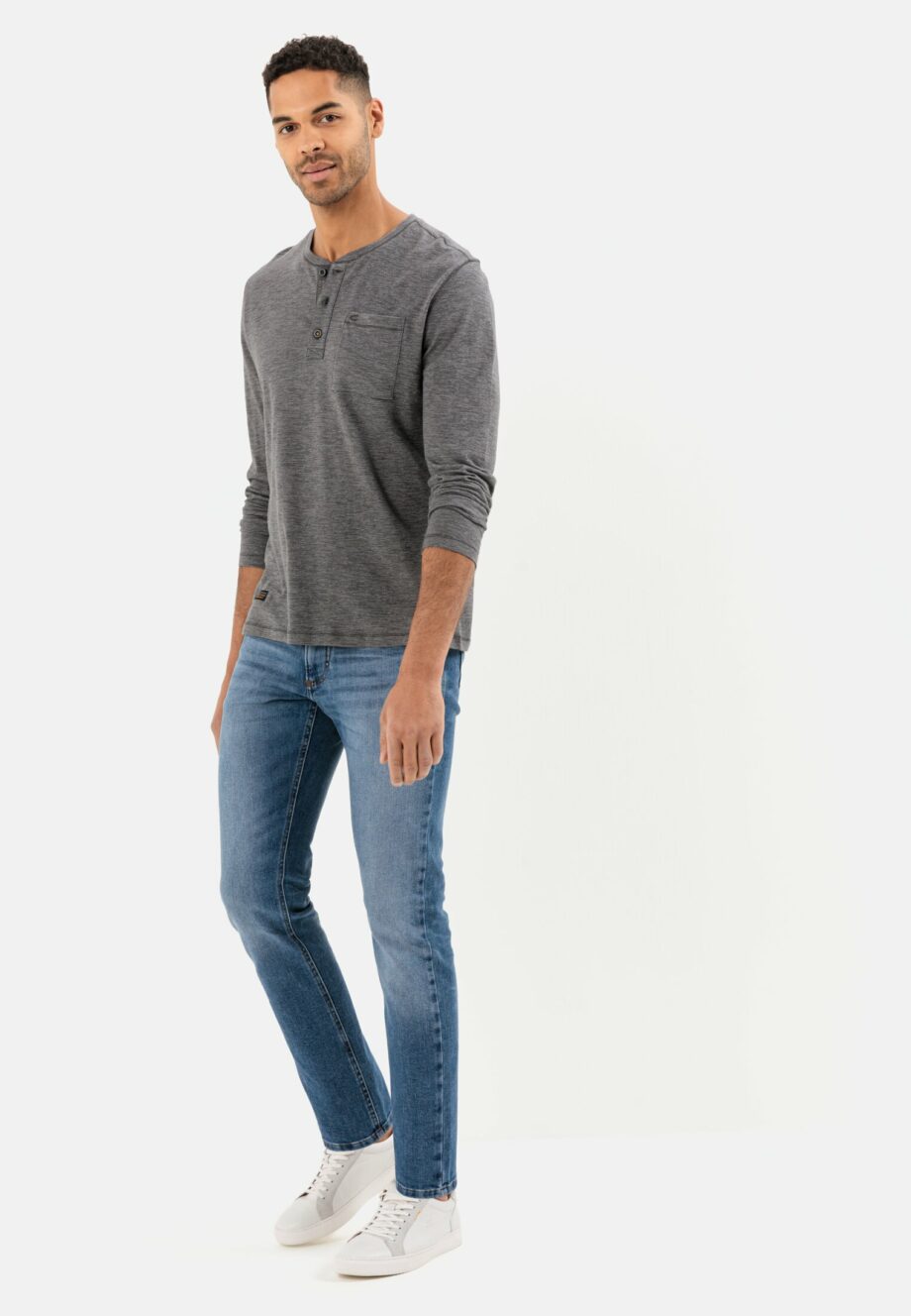 Camel active Langarm Henleyshirt aus reiner Baumwolle