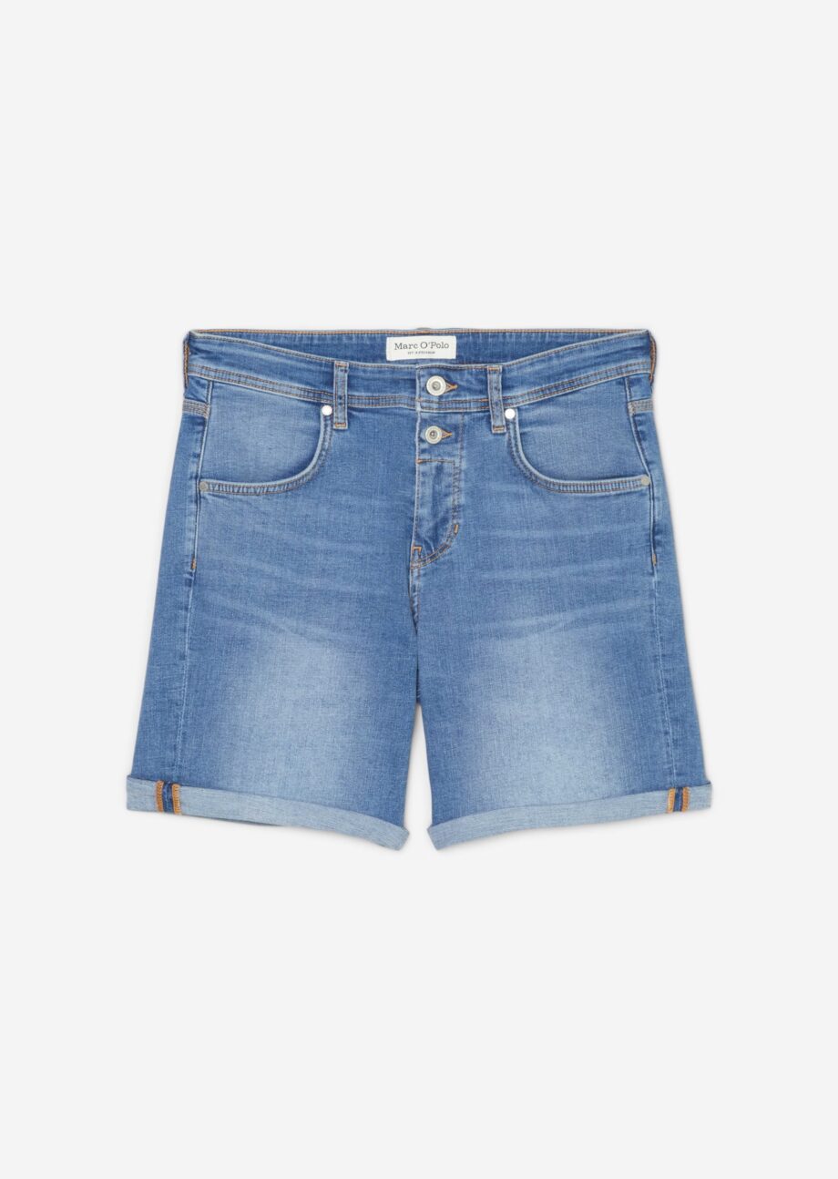 MARC O’POLO NEU Jeans-Shorts Modell THEDA boyfriend mid waist aus Baumwoll-Mix, Mid blue wash