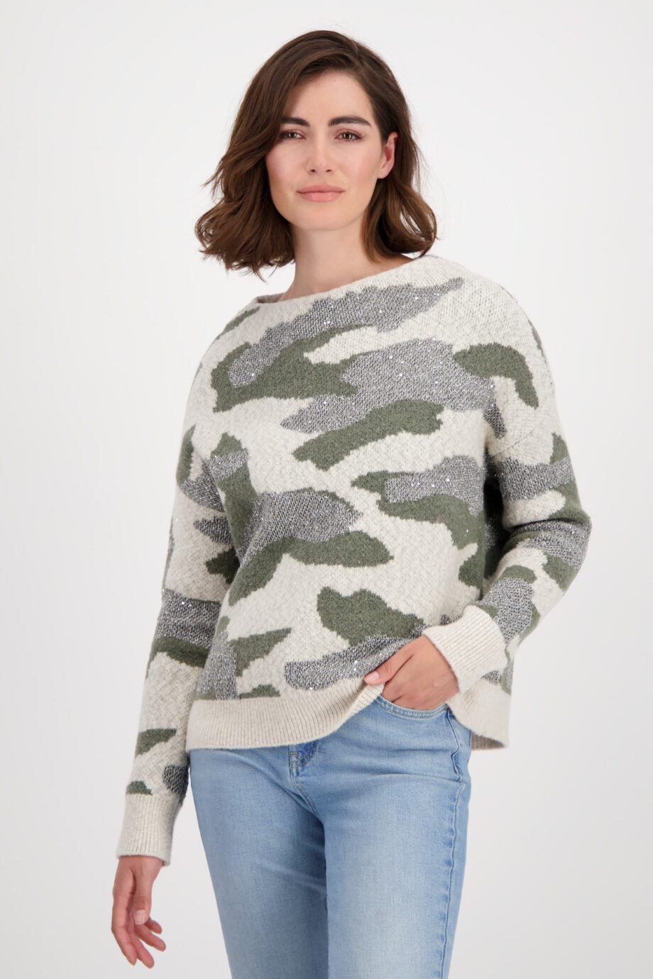 Monari Pullover, frozen green gemustert