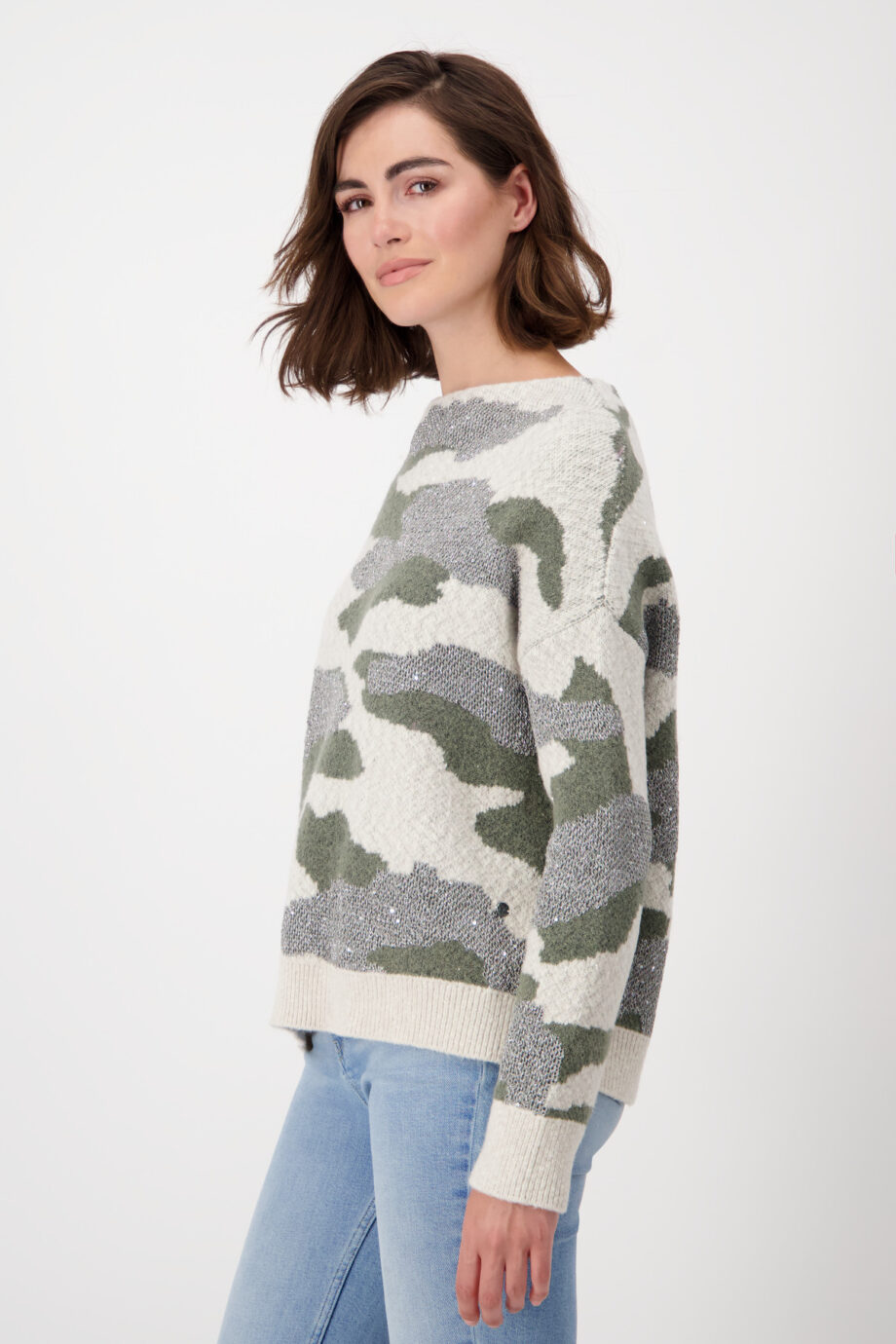 Monari Pullover, frozen green gemustert