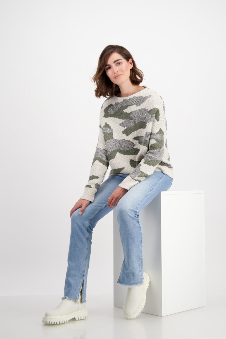 Monari Pullover, frozen green gemustert