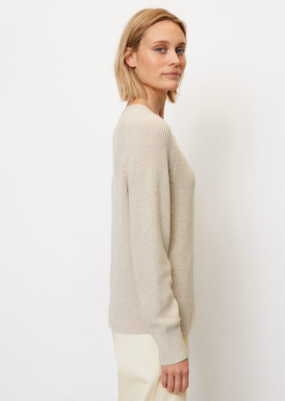 MARC O’POLO  Rundhals-Strickpullover slightly cropped aus Heavy-Weight-Organic-Cotton, sandy melange
