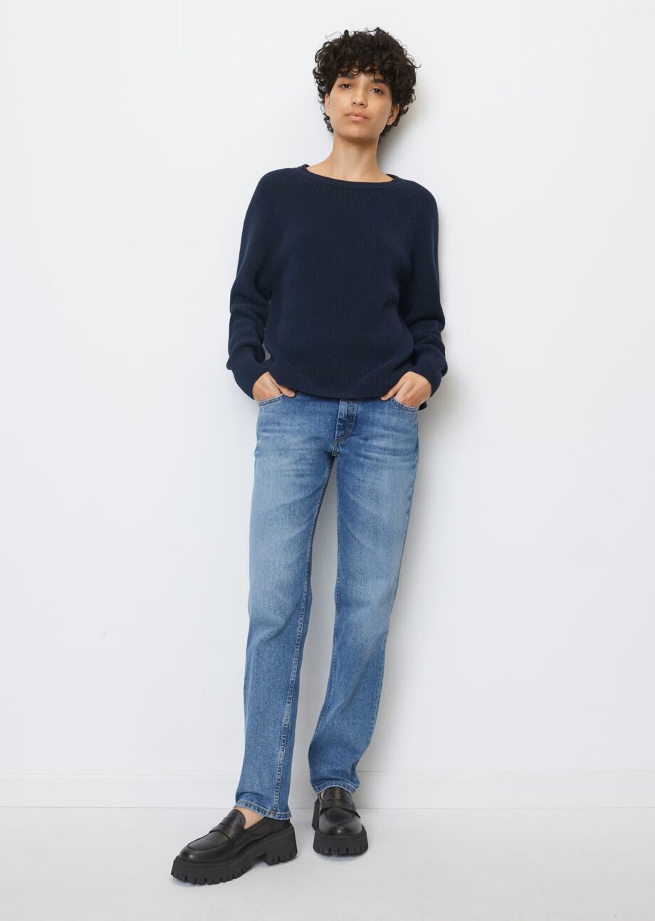 MARC O’POLO  Rundhals-Strickpullover slightly cropped aus Heavy-Weight-Organic-Cotton, sandy melange