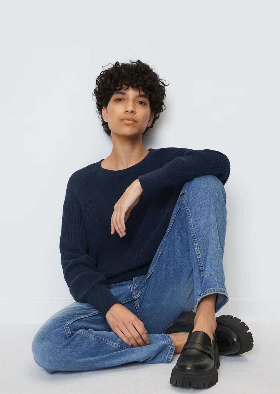 MARC O’POLO  Rundhals-Strickpullover slightly cropped aus Heavy-Weight-Organic-Cotton, sandy melange