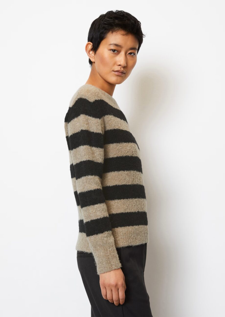 MARC O’POLO Gestreifter Bouclé-Pullover regular  aus Schurwolle-Alpakawolle-Mix, multi/chalky mauve