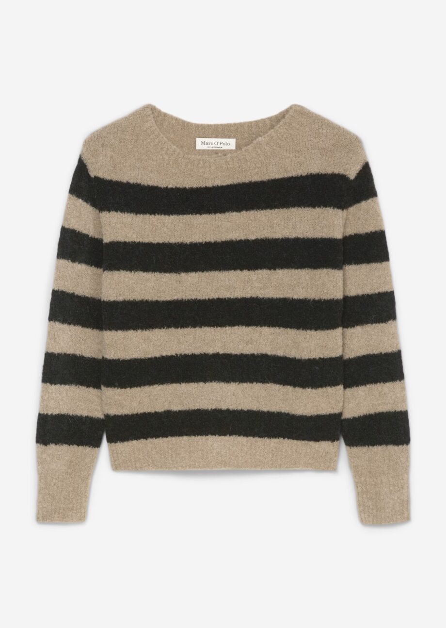 MARC O’POLO Gestreifter Bouclé-Pullover regular  aus Schurwolle-Alpakawolle-Mix, multi/chalky mauve
